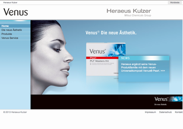 Heraeus Venus Webauftritt